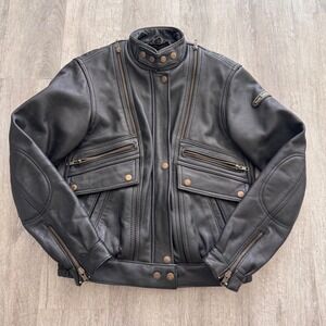 Hein Gericke Black Leather Motorcycle Jacket Vintage Biker Echt Leder Women 34